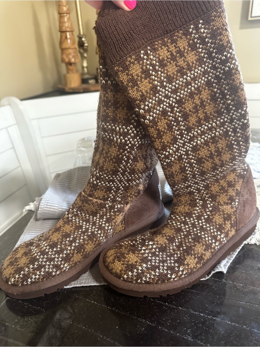 UGG Brown and Cream Patterned Knit Boot-Children’s - Picture 4 of 9